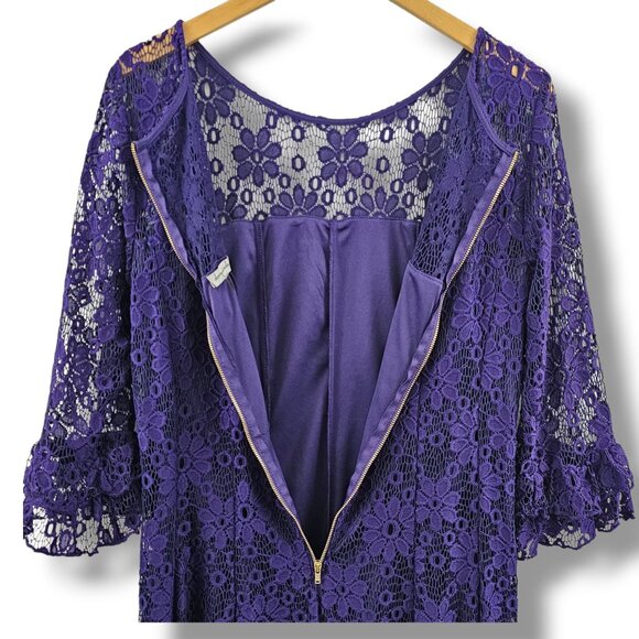 Danny & Nicole Lace Overlay Dress Size 16 Deep Purple Holiday Whimsigoth Ruffle - Picture 4 of 10